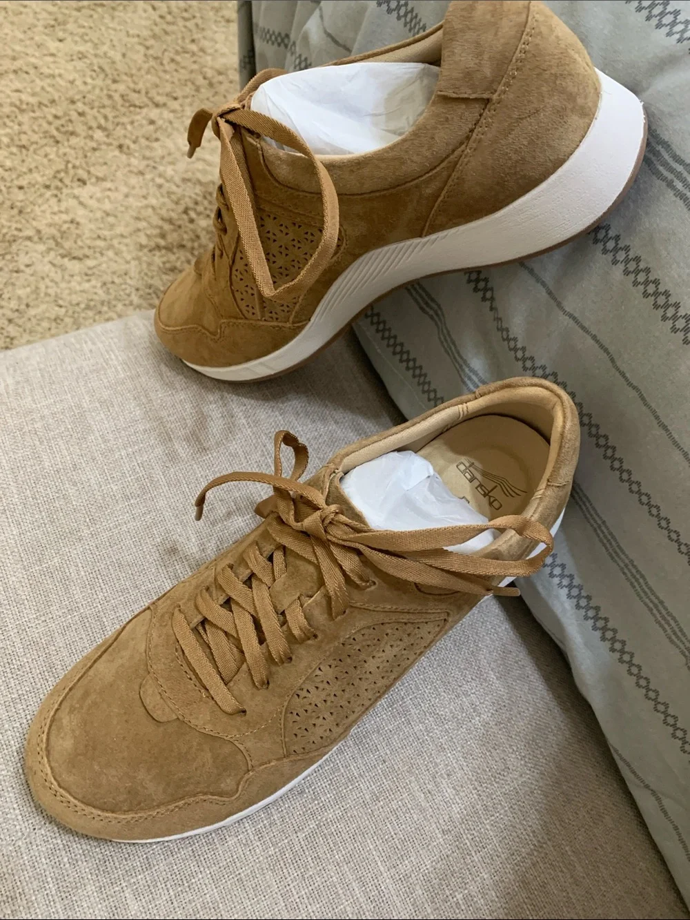 Dansko Women's Suede Lace-Up Sneaker in Tan